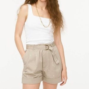 J Crew Pleated Shorts with Anchor Embroidery